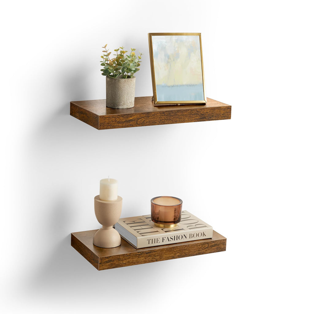 VASAGLE Wall Shelves Set of 2, Floating Shelves, Wall Mounted, 8 x 15.7 x 1.5 Inches, Display Shelves for Picture Frames, Wall Decor, Hanging Shelf for Living Room, Kitchen, Rustic Brown ULWS054B01