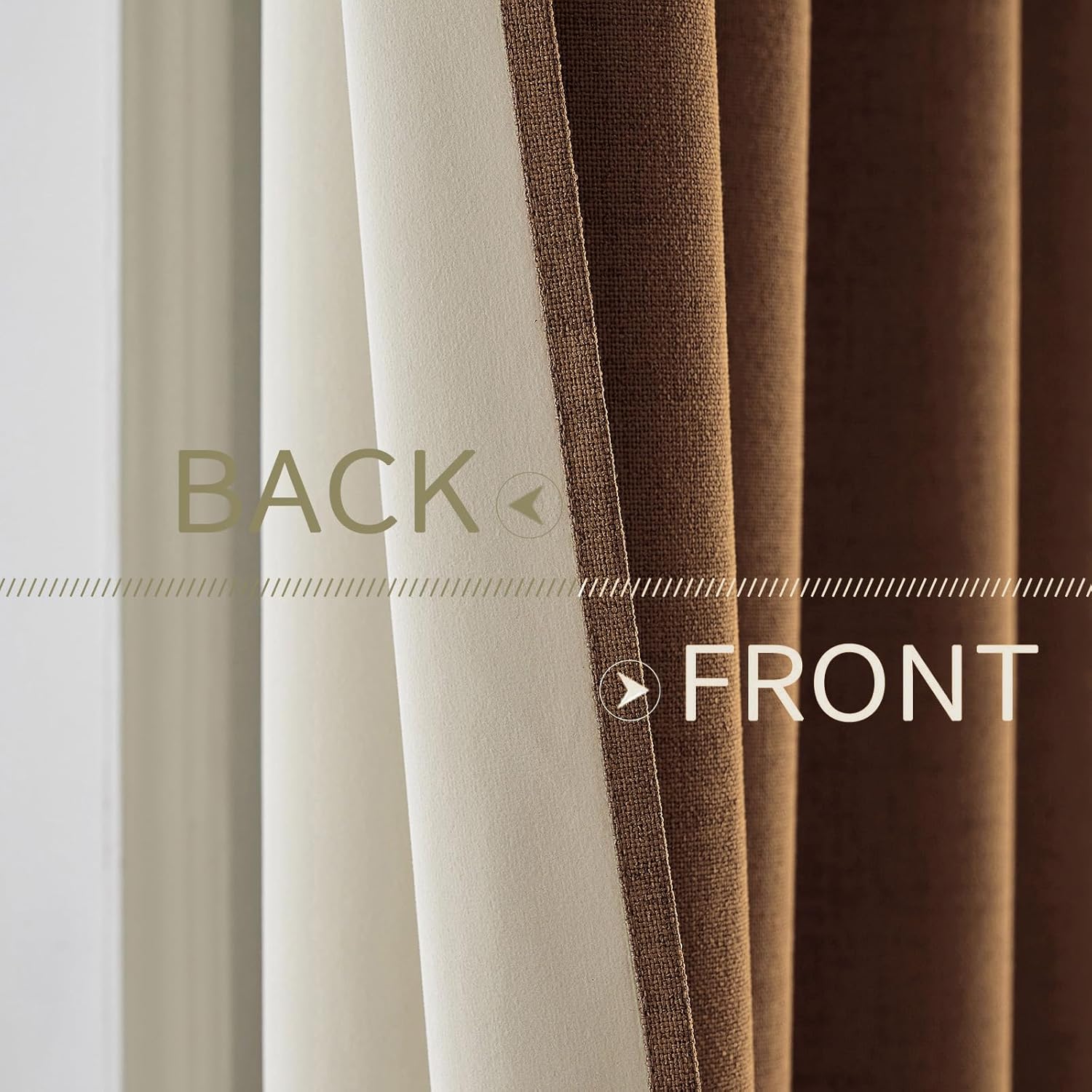 MIULEE Linen Curtains - 100% Blackout Thermal Insulated Drapes | Brown Grommet 52 x 54 Inch (2 Panels)