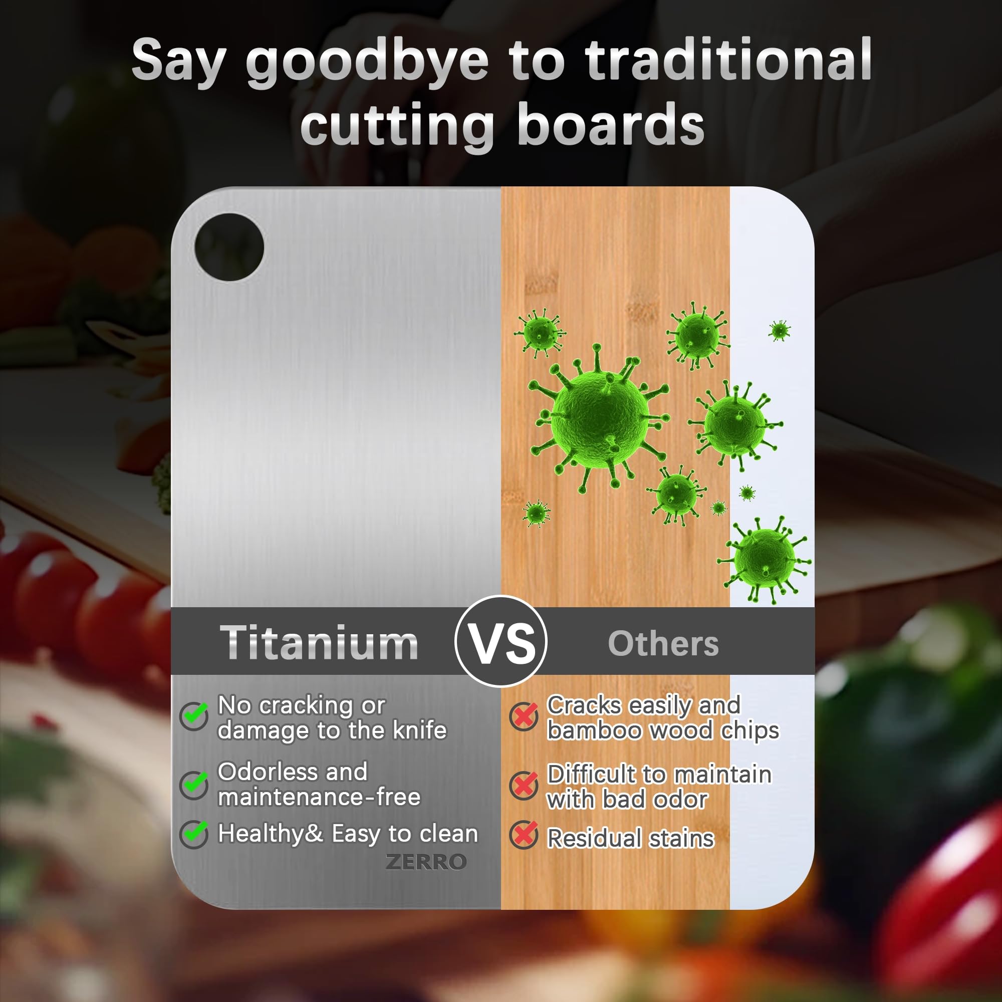 ZERRO Titanium Cutting Board 14.17" x 9.84", 100% Pure Titanium