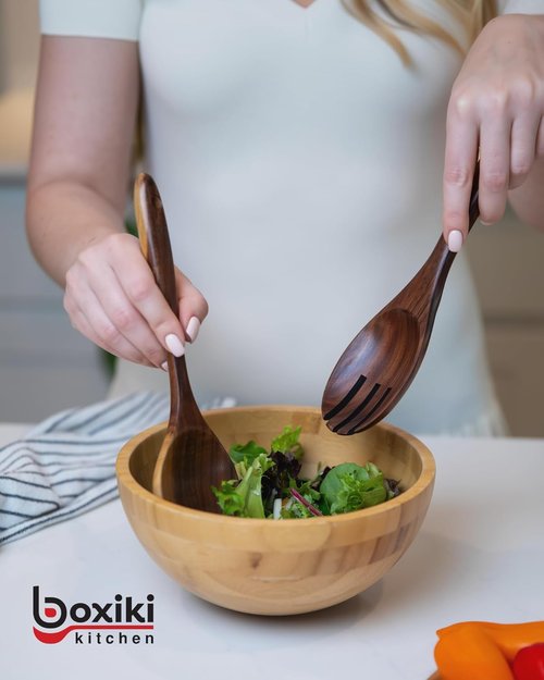 Boxiki Kitchen Luxury Teak Wood Utensil Set | Elegant 6-Piece Cooking Tools for Culinary Excellence