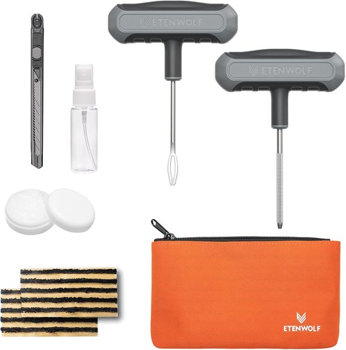 ETENWOLF Heavy Duty Tire Repair Kit - 16 Pcs Plug Set for Car, Motorcycle, ATV, Truck | Grey