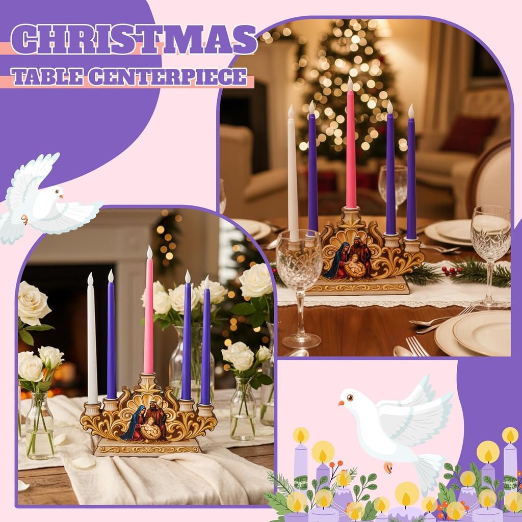 Qinyoung Advent Candle Holder - 5 Pcs Flameless Candles with Nativity Scene | Religious Home Decor