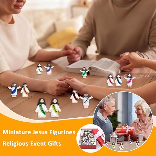 Keway Mini Jesus Figures - 44 PCS Rubber Pocket Figurines for Easter, Baptism & Sunday School | 11 Colors, 2 Styles
