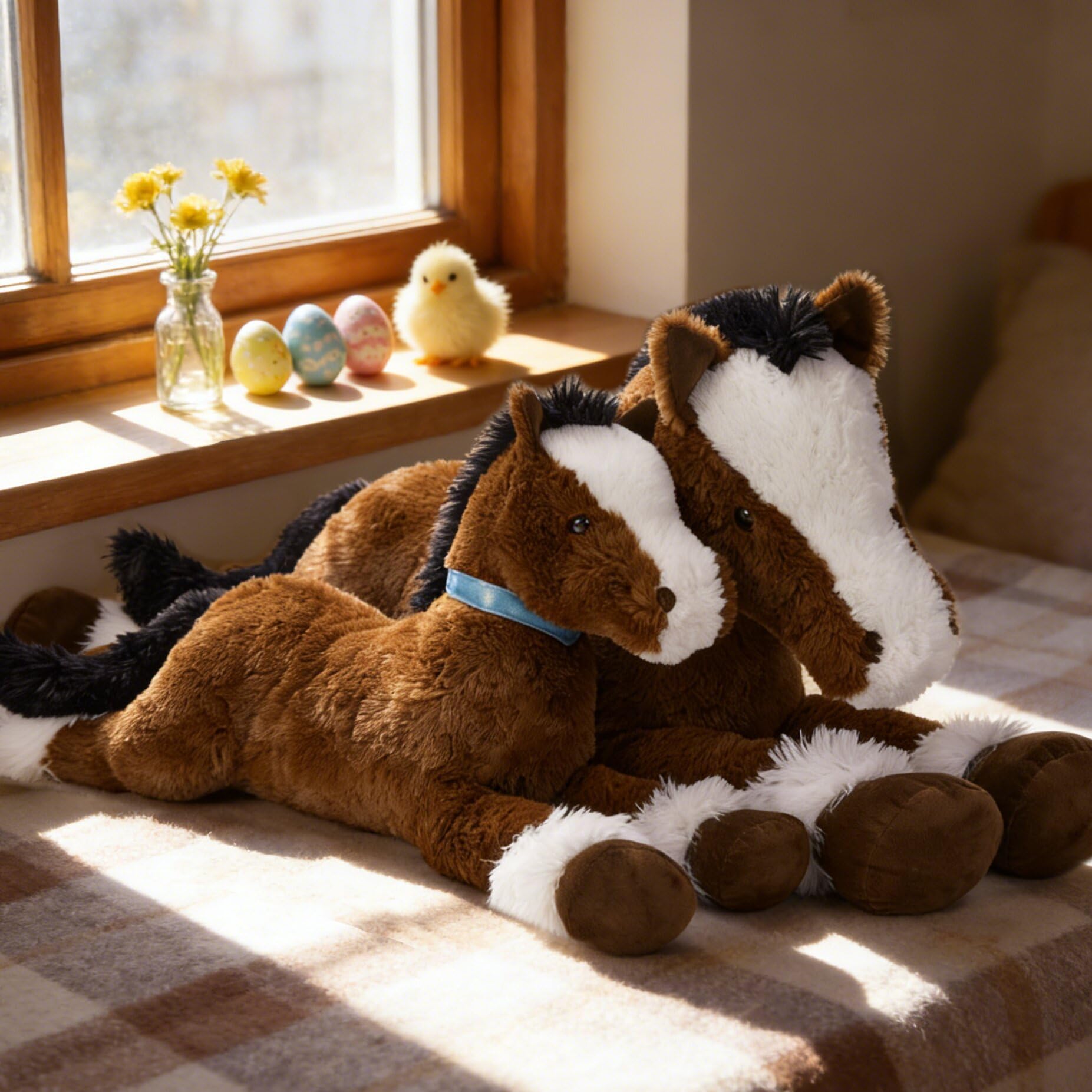 MaoGoLan Large Horse Stuffed Animal for Boy, Big Horse Plush Toy for Girl, Ridable Stuffy Pony for Kids, Coffee Stuffed Pony Plush Pillow for Easter Baby Shower Birthday Party Favor Gifts, 47 inches