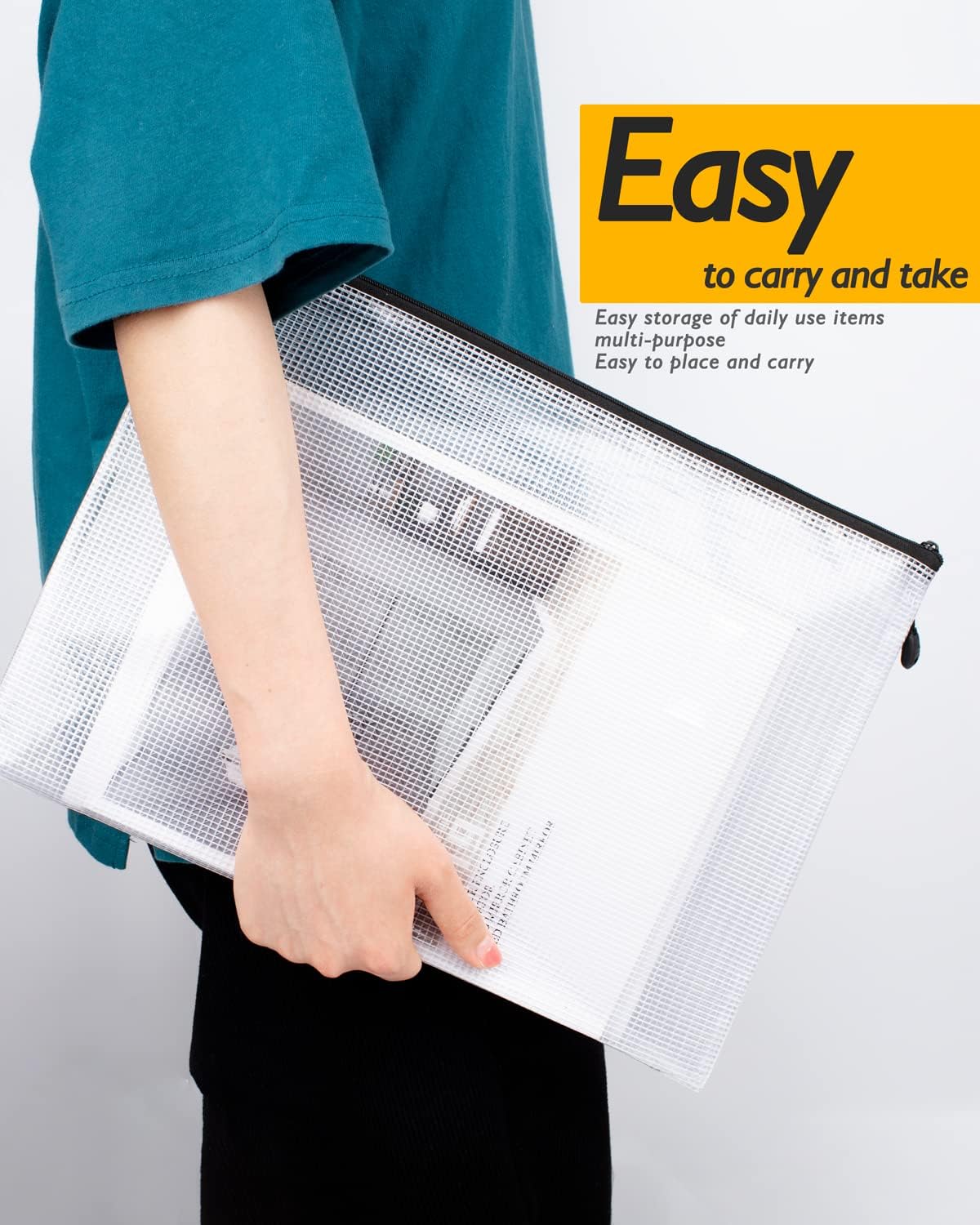 SUNEE Mesh Zipper Pouches - Water-Resistant Storage Bags for School & Office Supplies | 21-Pack, Black