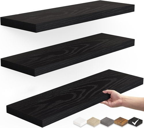 BAYKA Floating Wall Shelves - Set of 3 | Stylish Black Design - 15.7 Inches Each