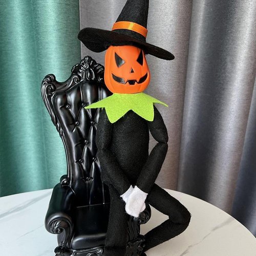 Danoni Halloween Pumpkin Elf Doll - Handmade Toy with Black Hat & White Gloves | Perfect for Autumn Decor