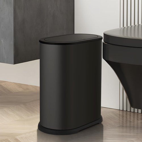Anzoymx Stainless Steel Trash Can - 1.8 Gallon Slim Wastebasket with Pop-Up Lid | Black