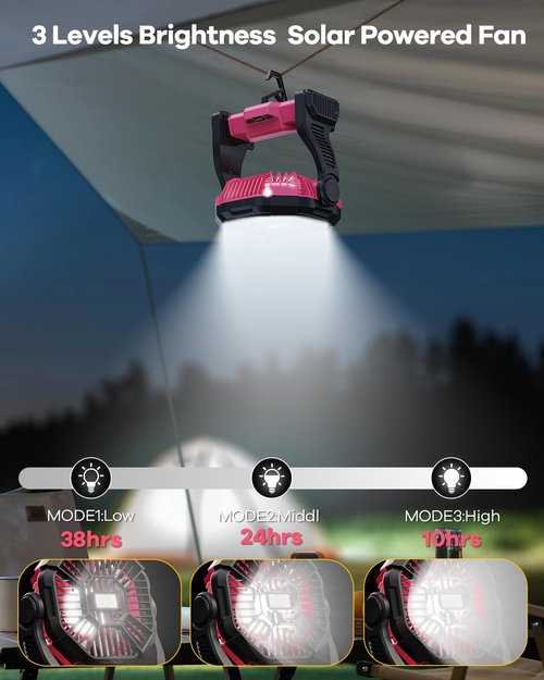 Art In Real 30000mAh Rechargeable Camping Fan with LED Lantern,Portable Battery Powered Outdoor Fan for Bedroom,Camping,Travel,Hiking,Beach,Office,Trave Accessories(Pink)