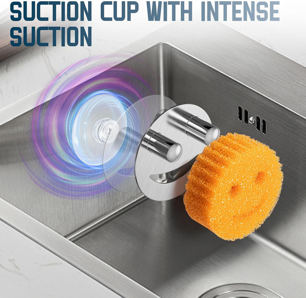 Yoshiky Stainless Steel Smiley Face Sponge Holder - Silver Sink Caddy Organizer with Suction Cup for Kitchen
