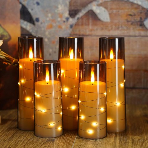 Eebuss Flameless Candles - Battery Operated LED Pillar with Timer & Remote Control | Set of 7 Grey