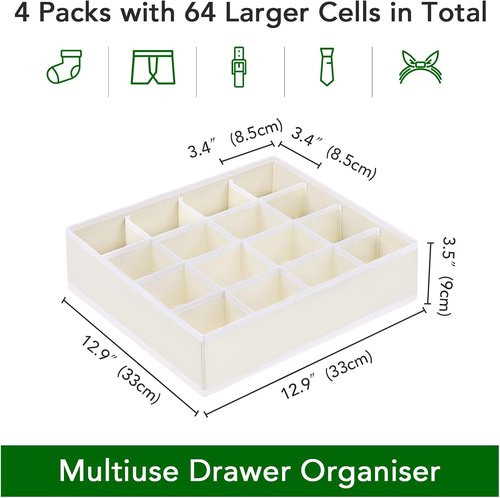 Homsorout Drawer Organizer - Large Fabric Divider for Clothing, Socks & Ties | Beige