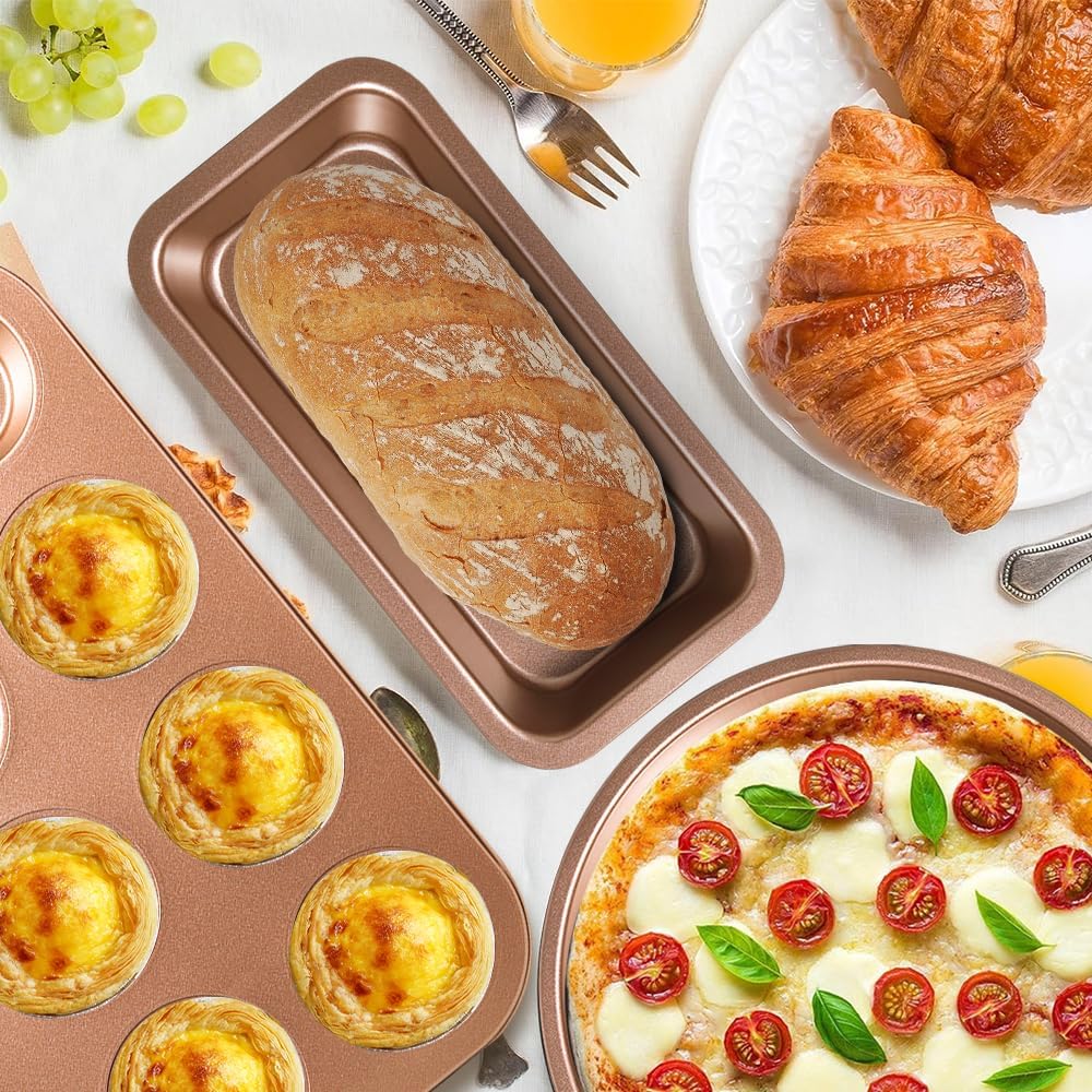 Champagne 11-Piece Nonstick Baking Pans Set - Professional Grade Carbon Steel Bakeware, Dishwasher Safe & Oven Safe to 450°F