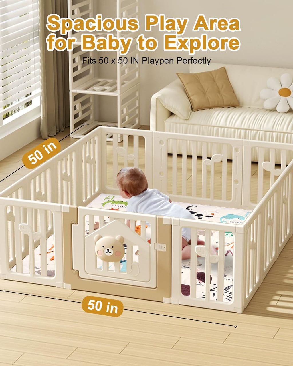 TINYHARBO Premium Foam Baby Play Mat - Extra Thick, Non-Slip & Machine Washable | 50" x 50" for Infants & Toddlers