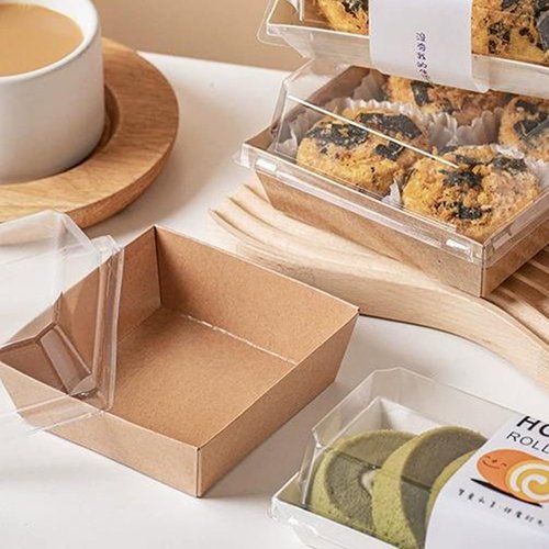 Zentriqlla 100 Pack Charcuterie Boxes with Clear Lids, Disposable Bakery Dessert Containers, Kraft Bakery Box with Twine & Stickers for Sandwich, Snacks, Cakes, Weddings, Strawberries, 5"x5"x2.6"