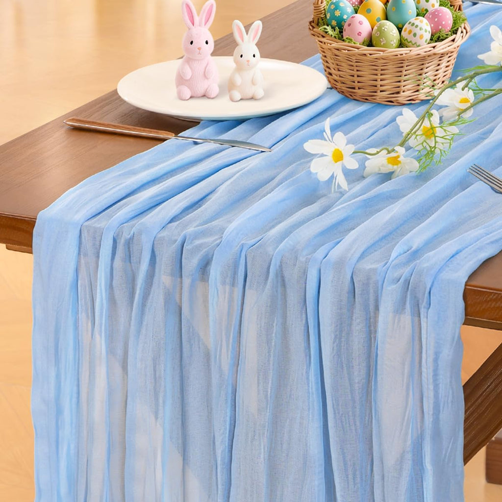 Socomi Blue Cheesecloth Table Runner - 120 Inch Light Blue Boho Rustic Decor for Weddings & Events