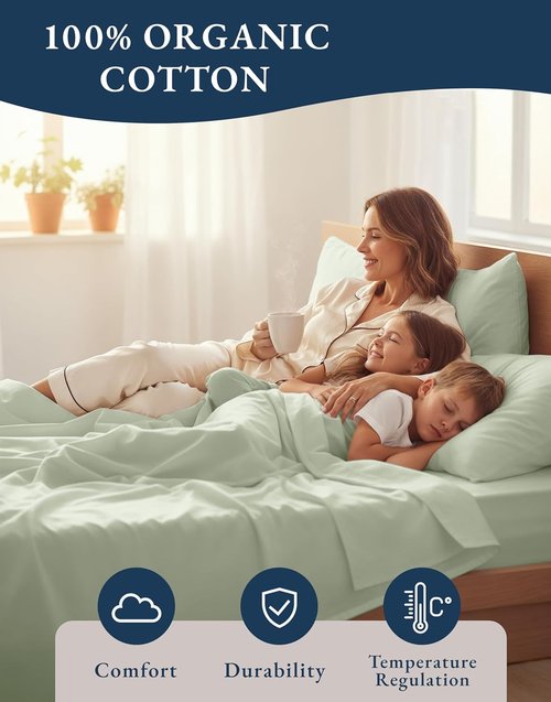 LANE LINEN Twin XL Sheets Set - 100% Mercerized Organic Cotton, Soft Percale Weave, Luxury Hotel Feel - Mineral Color