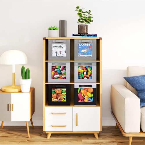 Homsorout Closet Storage Bins - Fabric Organizer Cubes with Window, 11-Inch, 3-Pack, Blended Linen