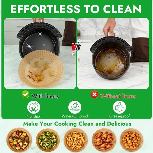 BYKITCHEN 300PCS Air Fryer Parchment Paper Liners - Round Disposable for 2 to 5QT Air Fryers | Compatible with Ninja, CHEFMAN, Cosori & More