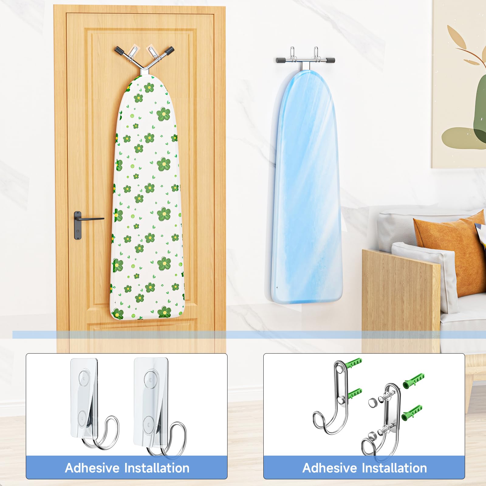 XILIMEN Ironing Board Holder Wall Mount, Durable Ironing Board Holder Stainless Steel, Space Saving Iron Board Hook for Wall Heavy Duty, for Laundry Room Livingroom Bathroom Small(Y or T Leg)