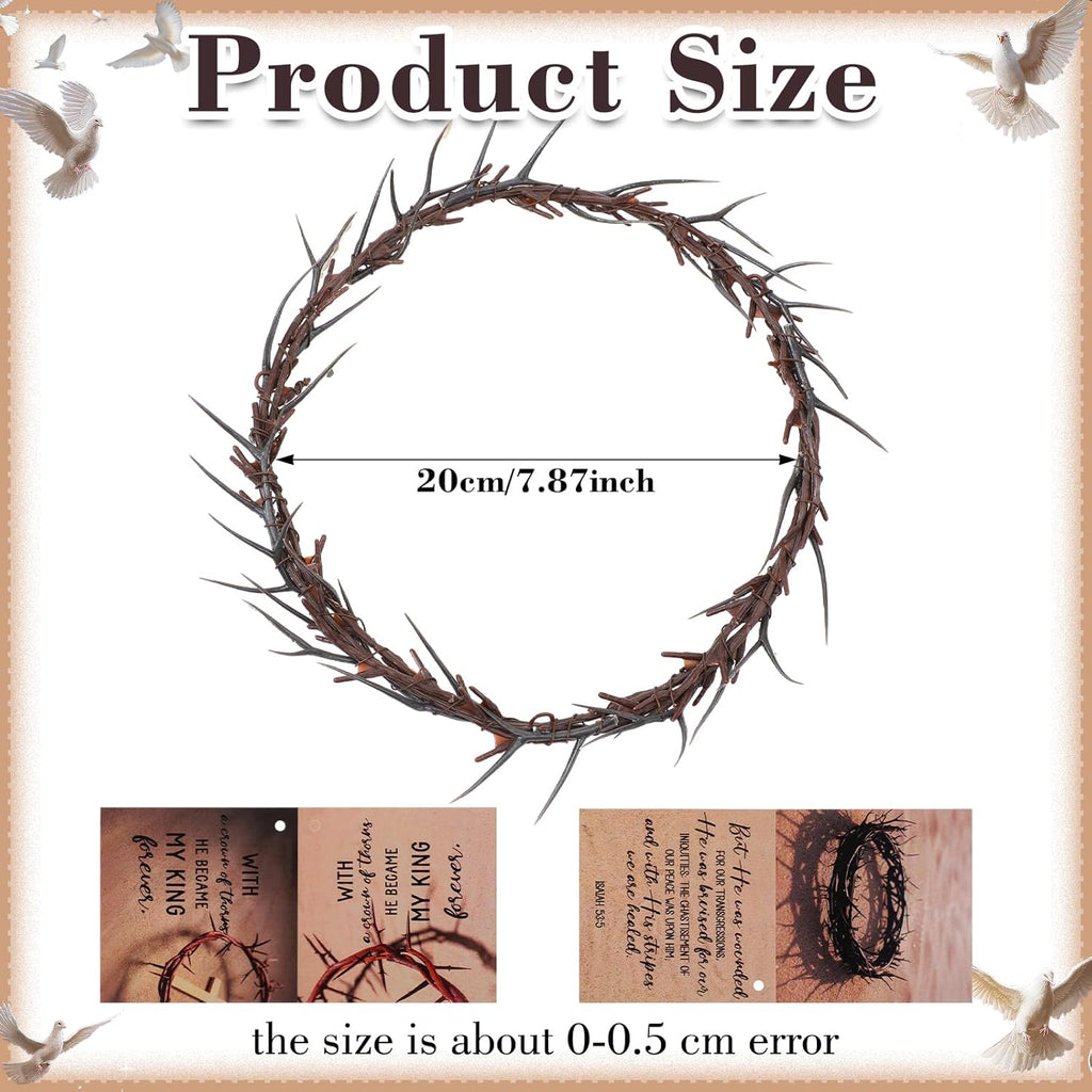 Yinder Crown of Thorns Set - Authentic 8" Jesus Thorn Crown for Lent & Holy Week Decor | Religious Gift