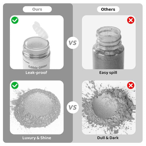 Edible Glitter by [Brand Name] - Silver Drink Glitter for Food, Cupcakes, and Cocktails | Kosher Halal Certified
