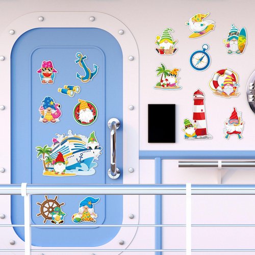 Anglechic 16 Pieces Summer Cruise Door Decorations Magnetic Tropical Fridge Magnets Gnomes Magnetic Decals for Hawaiian Aloha Luau Tiki Theme Party Cruise Door Car Decorations Supplies