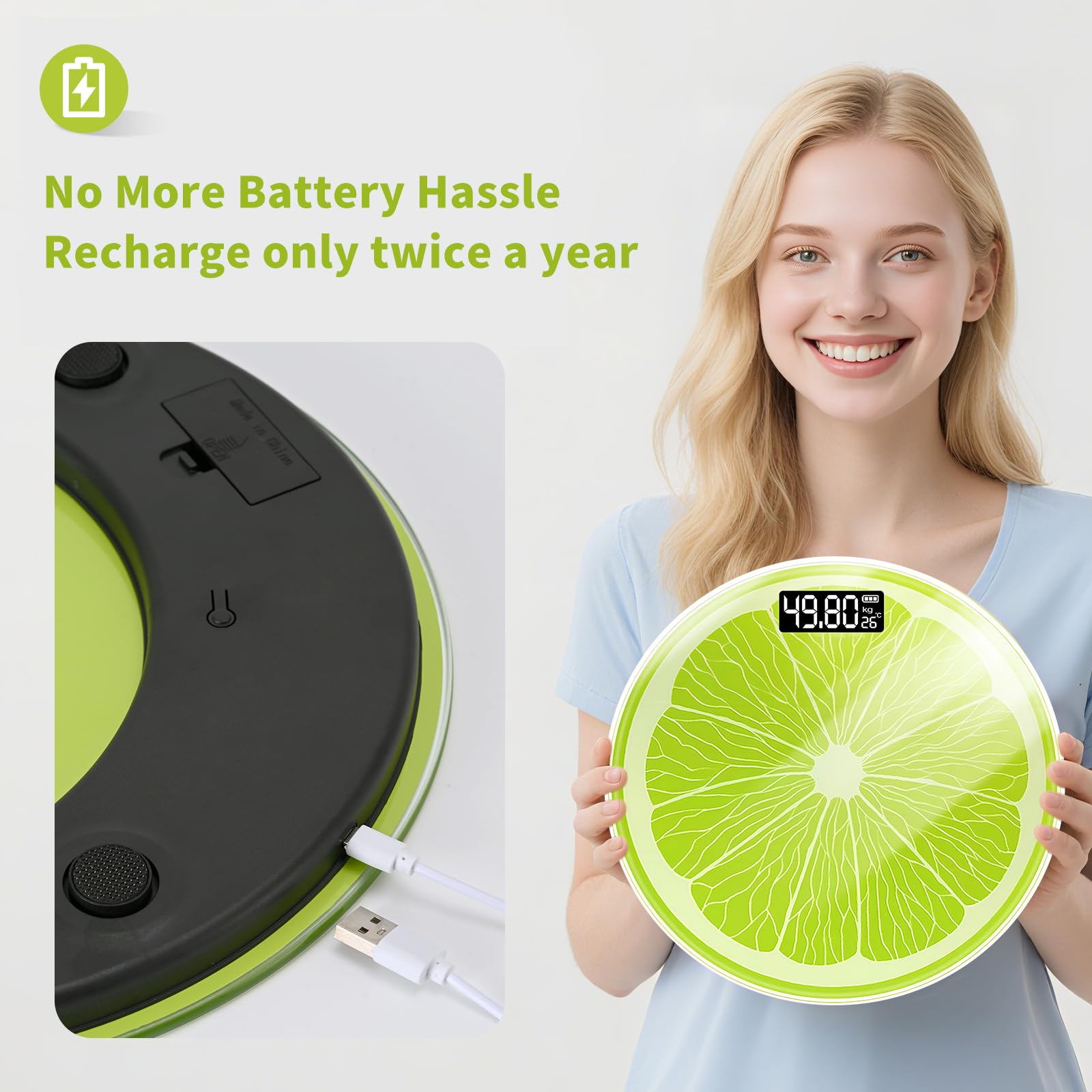 Rechargeable Bathroom Scale – Accurate Digital Weight Scale (±0.1 lb), 400 lbs Capacity, Large LED Display, No Batteries, Step-On Technology for Easy Home Use