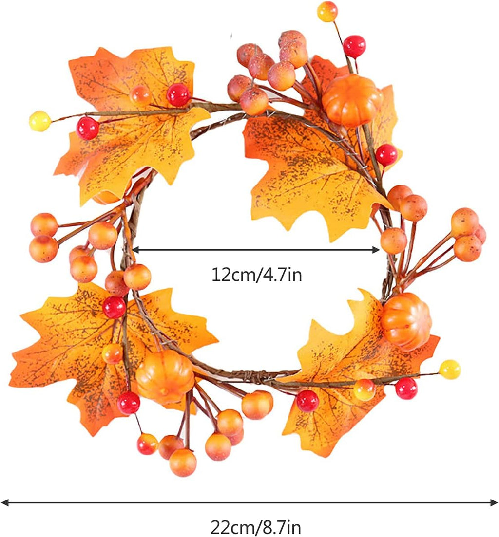 Regine Switzerland 6Pcs Fall Candle Ring Wreaths - 4.7 Inch Pumpkin Maple Leaf & Berries Decor | Perfect for Weddings & Halloween