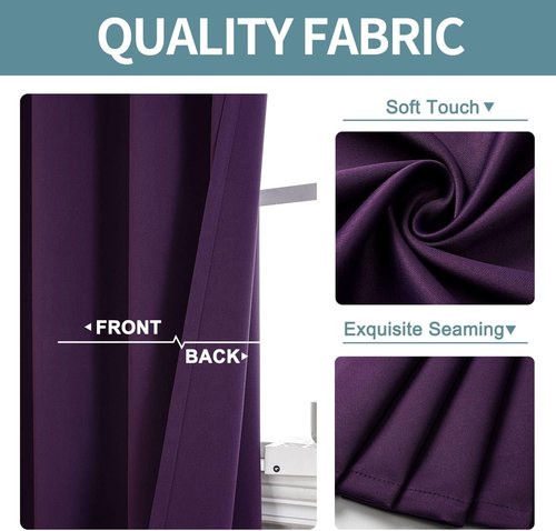 ChrisDowa Grommet Blackout Curtains - Thermal Insulated Room Darkening Panels, Royal Purple, 38W x 45L