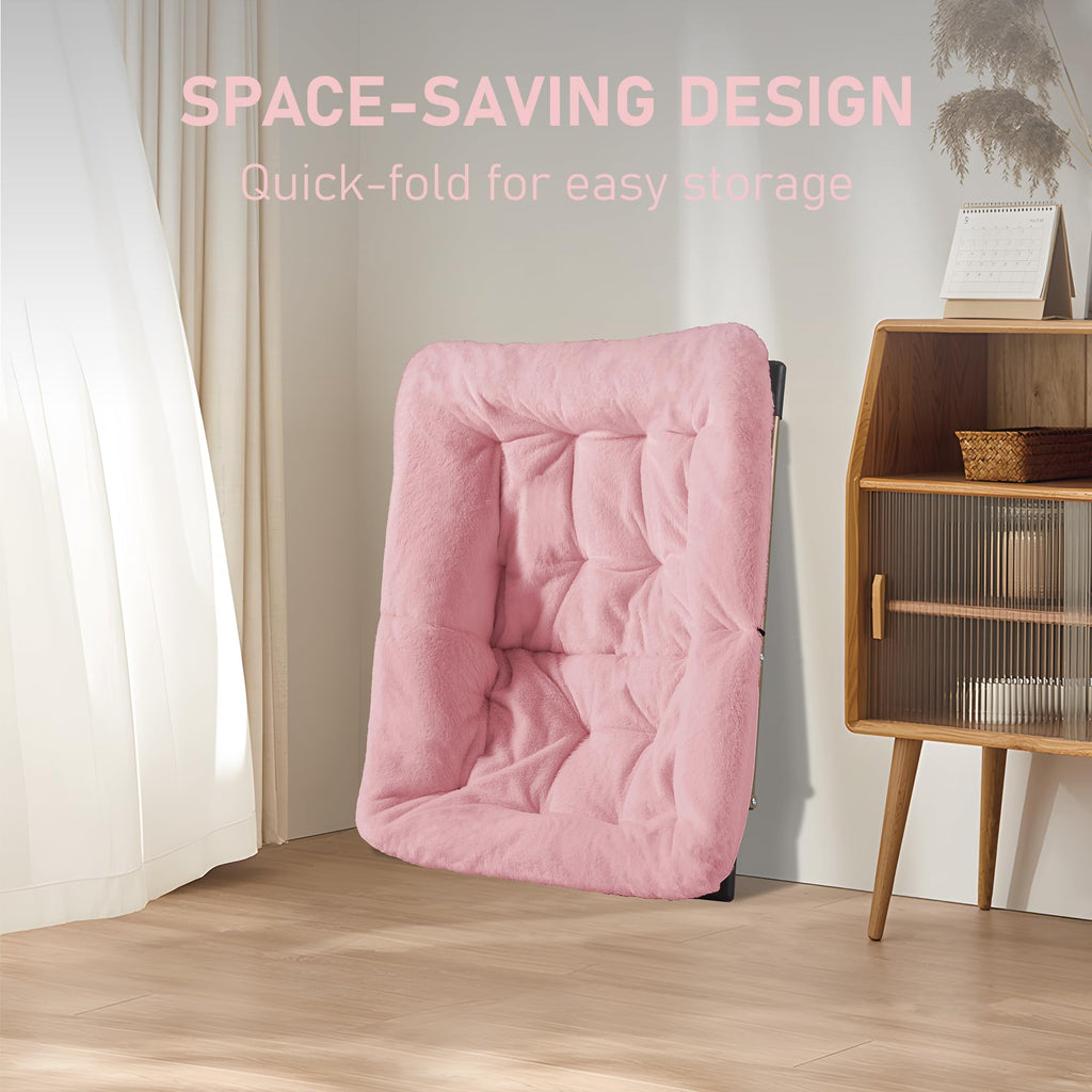Youtanic Comfy Oversized Saucer Chair with Ottoman,Soft Faux Fur Reading Lounge Chair for Adults,Stable X-Large Metal Frame and Non-Slip Pad,Cozy Chair for Bedroom, Living Room, Dorm, Office, Pink