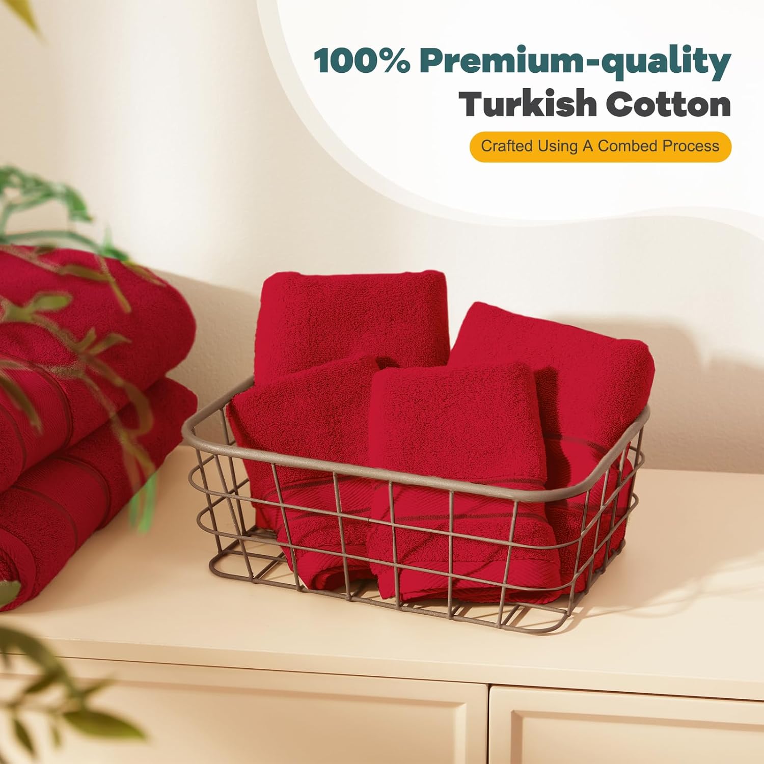 Marvione 6-Piece Bath Towels Set - 100% Turkish Cotton, Highly Absorbent & Soft | Red