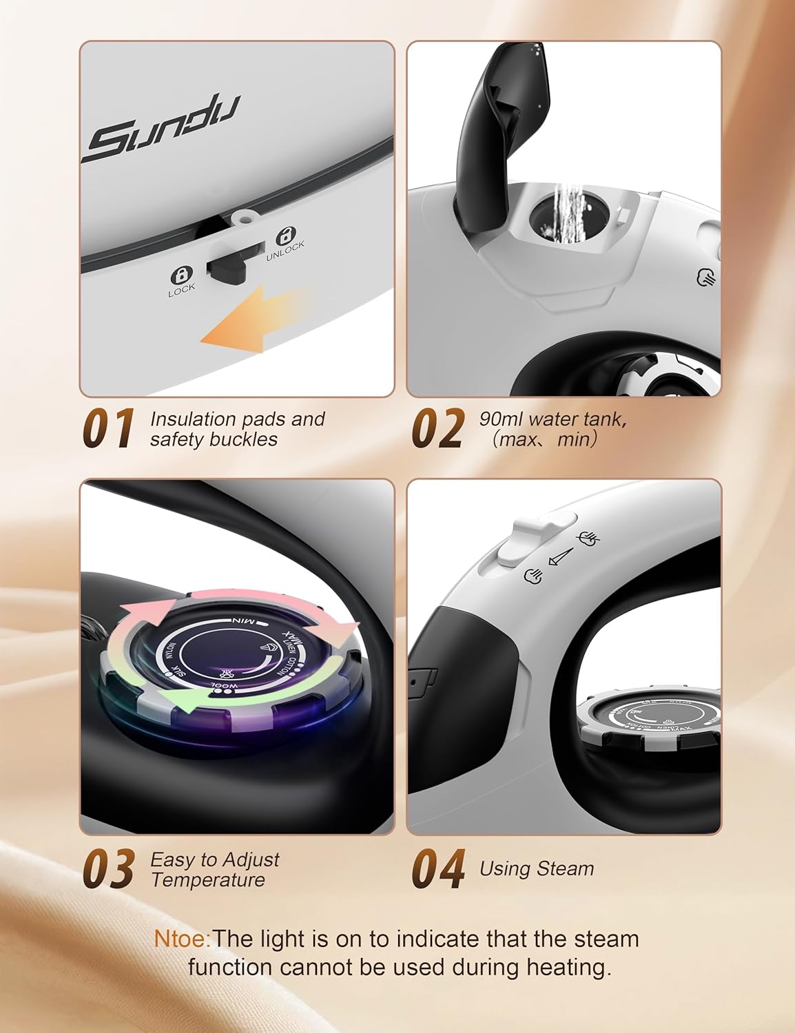 Sundu Mini Travel Iron - 1000W Portable Steam Iron with Non-Stick Soleplate | 90ml Water Tank, Digital Control