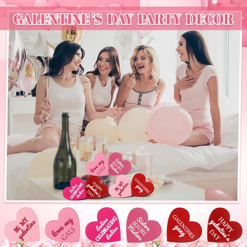 Landical 6 Pcs Galentines Day Decorations Wooden Conversation Hearts Happy Galentine's Day Signs Gifts for Tiered Tray Table Home, Tabletop Centerpiece Decor for Valentines Party Supplies