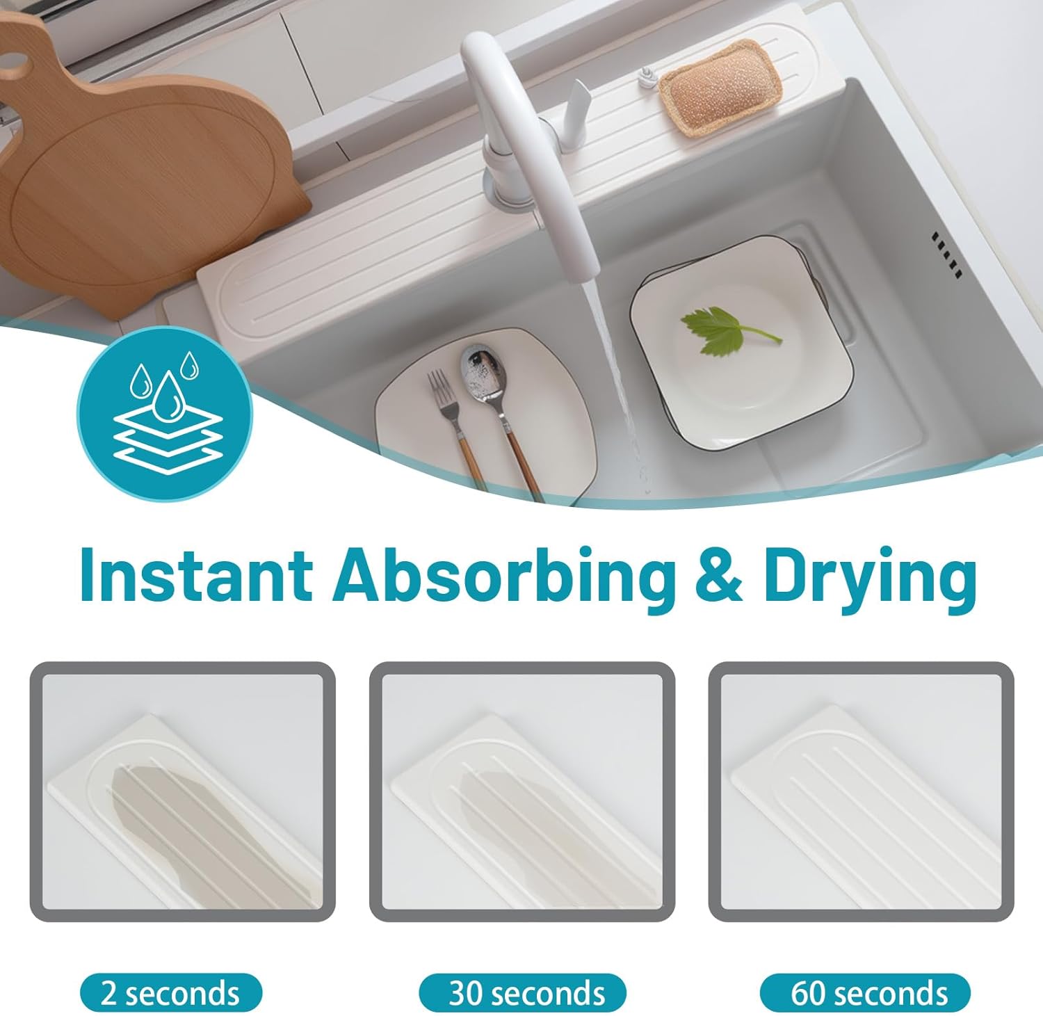 Skiennix Fast Drying Diatomite Stone Faucet Mat - Water Absorbent Sink Tray with Raised Feet | Durable Moisture Guard