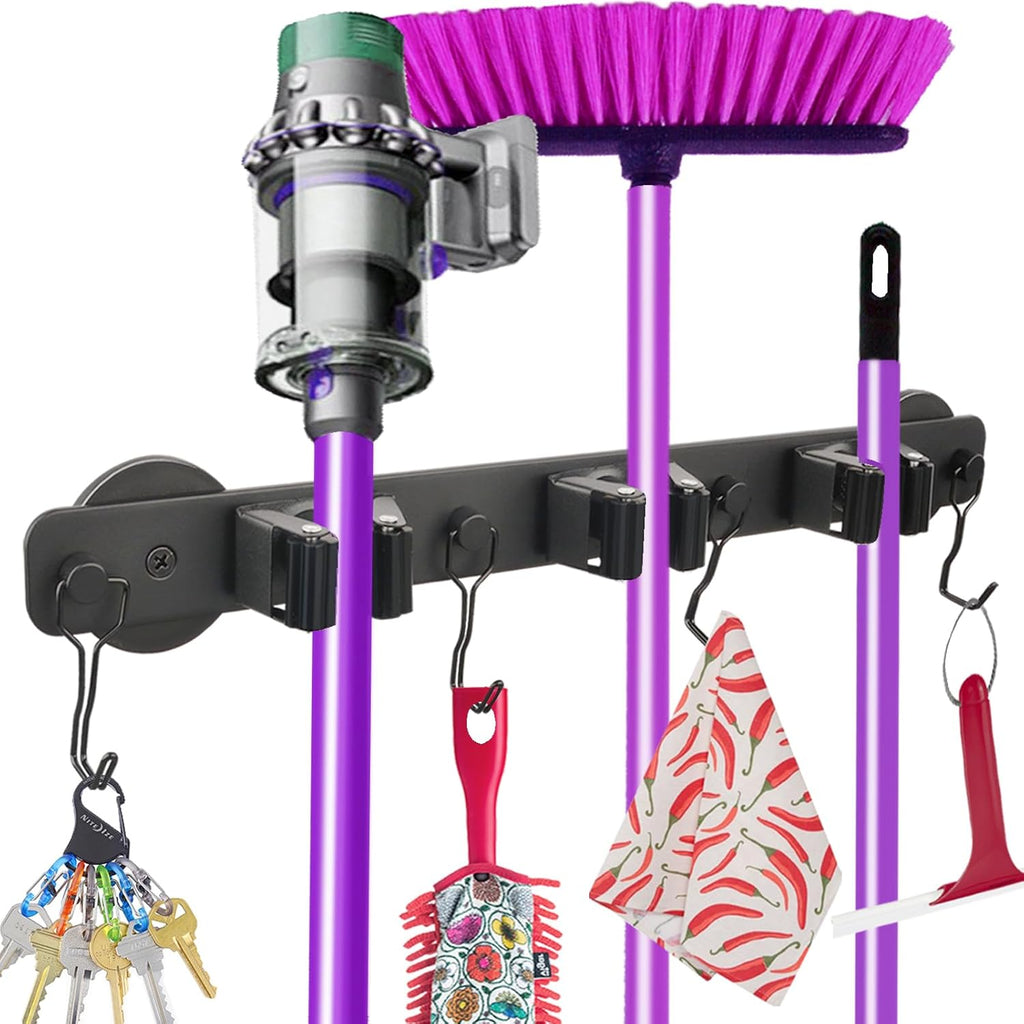 Skiennix Magnetic Mop Holder - Heavy Duty Swivel Hook Organizer for Cleaning Tools | Ideal for Garage & Kitchen