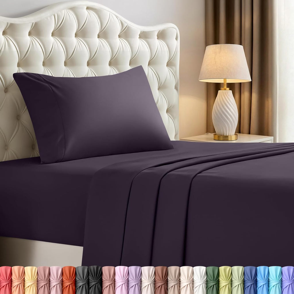 Utopia Bedding Twin Sheet Set - Soft & Breathable Microfiber | 3-Piece in Dark Purple