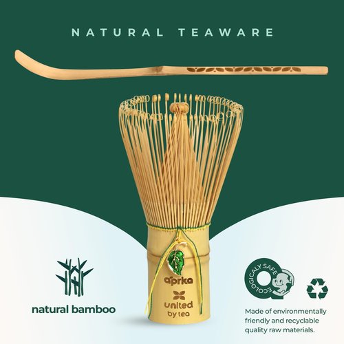 Matcha Gift Set 6 Pcs – Ceramic Bowl, Bamboo Whisk, Whisk Holder, Scoop, Sifter & Cloth – Traditional Japanese Set for Green Tea by Aprika Matcha (Blue)