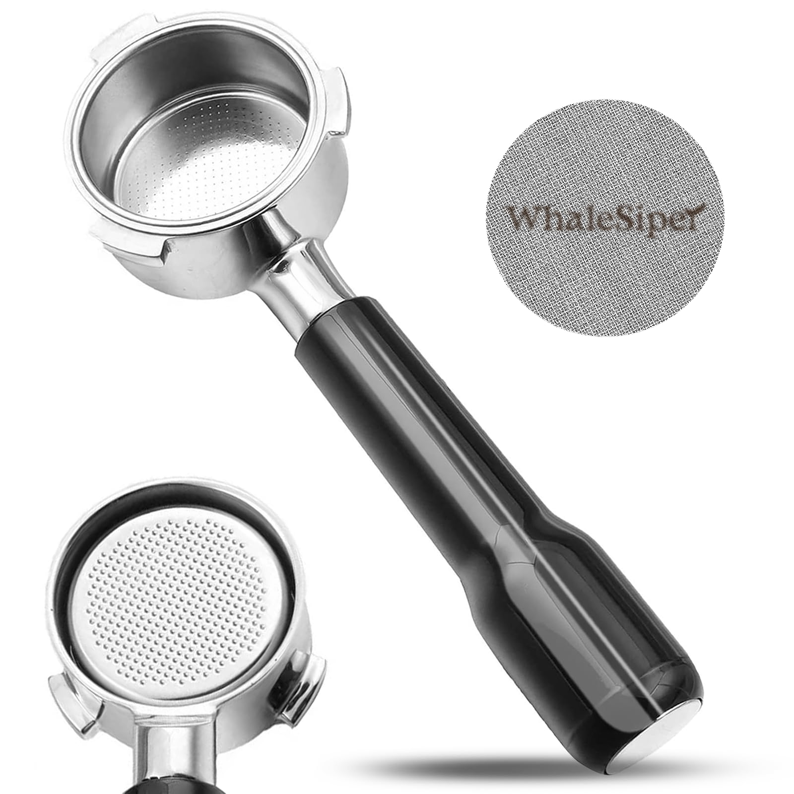 WhaleSiper Bottomless Portafilter 54mm Compatible with Breville BES870/880 & Solis etc., 3-Ear Stainless Head