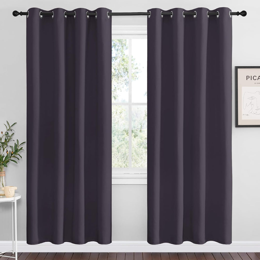 NICETOWN Greyish Purple Blackout Curtains - Thermal Insulated Drapes for Living Room | 78" Length, 2 Panels