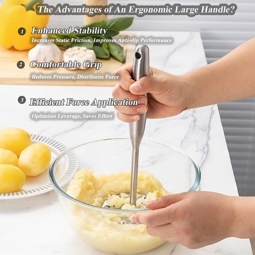 Soild Stainless Steel Potato Masher with Perforated Base Long Big Ergonomic Handle Ricer Kitchen Tool for Mashed Potatoes, Purple SweetPotato, Avocados, Beans, Fruit, Vegetables (Fully Solid)