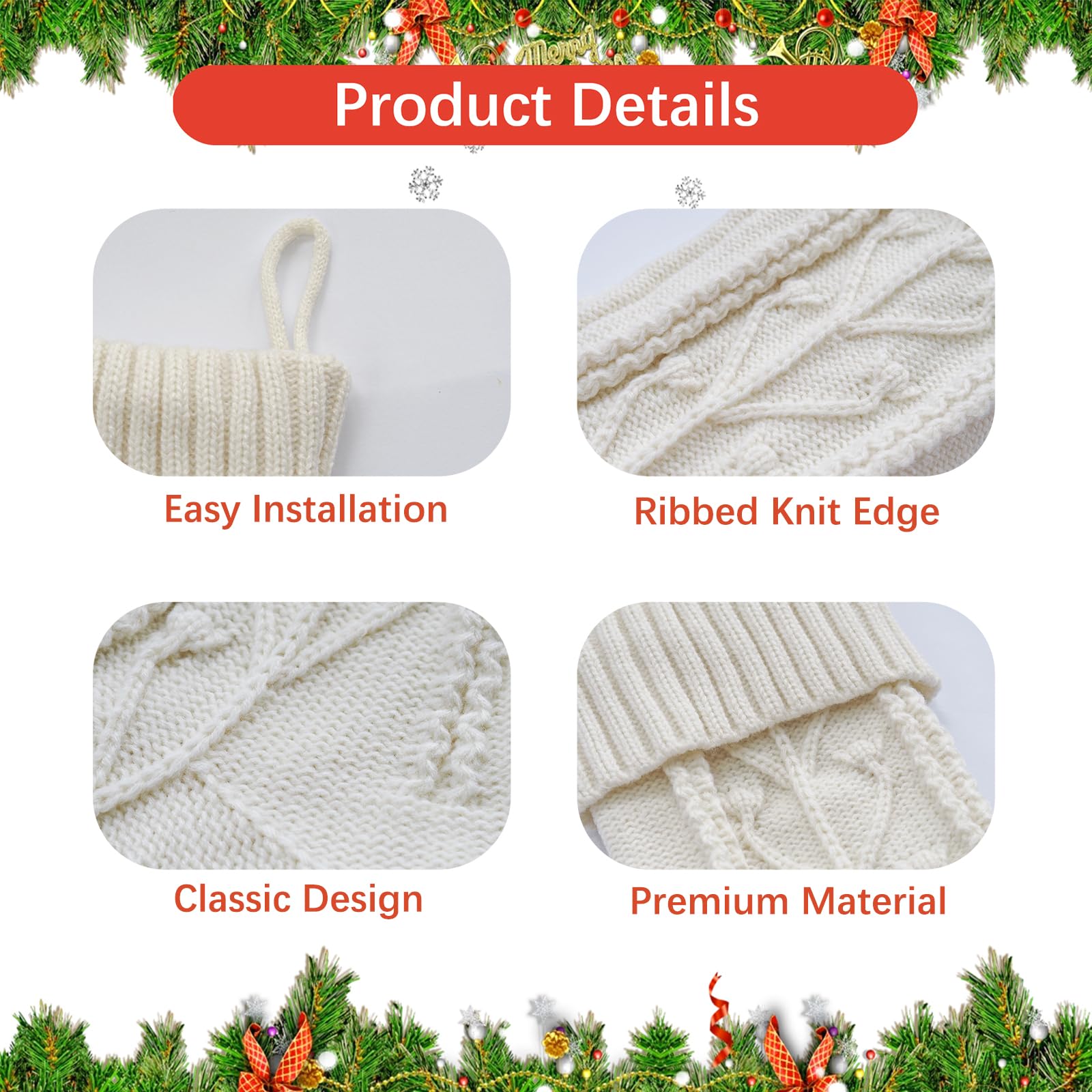 PUKUPIG 18 Inch White Christmas Stocking, Extra Large Cable Knit Holder, Xmas Stocking for Fireplace, Mantel, Festival Party or Wall Hanging