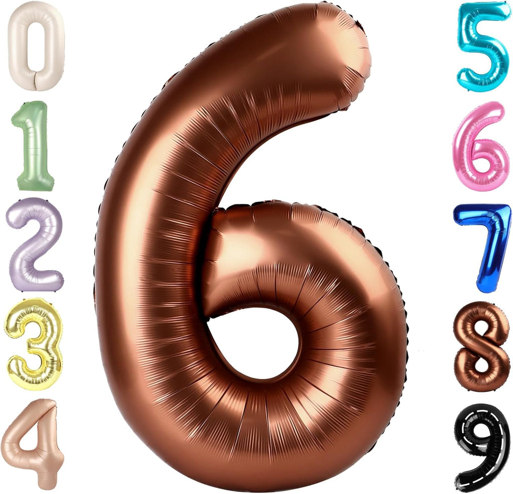 Number 6 Balloon - 40 Inch Coffee Brown Birthday Decoration for Men & Women | Perfect for 6th Birthday & Anniversaries