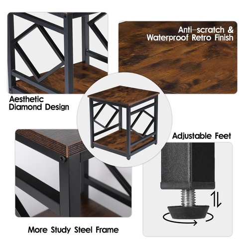 HODGSON Mini Fridge Stand Table with Large Capacity Storage, 18” Rustic Industrial End Table Side Table with 2-Tier for Beverage, Refrigerator, Dorm, Apartment,Office, Bedroom Corner