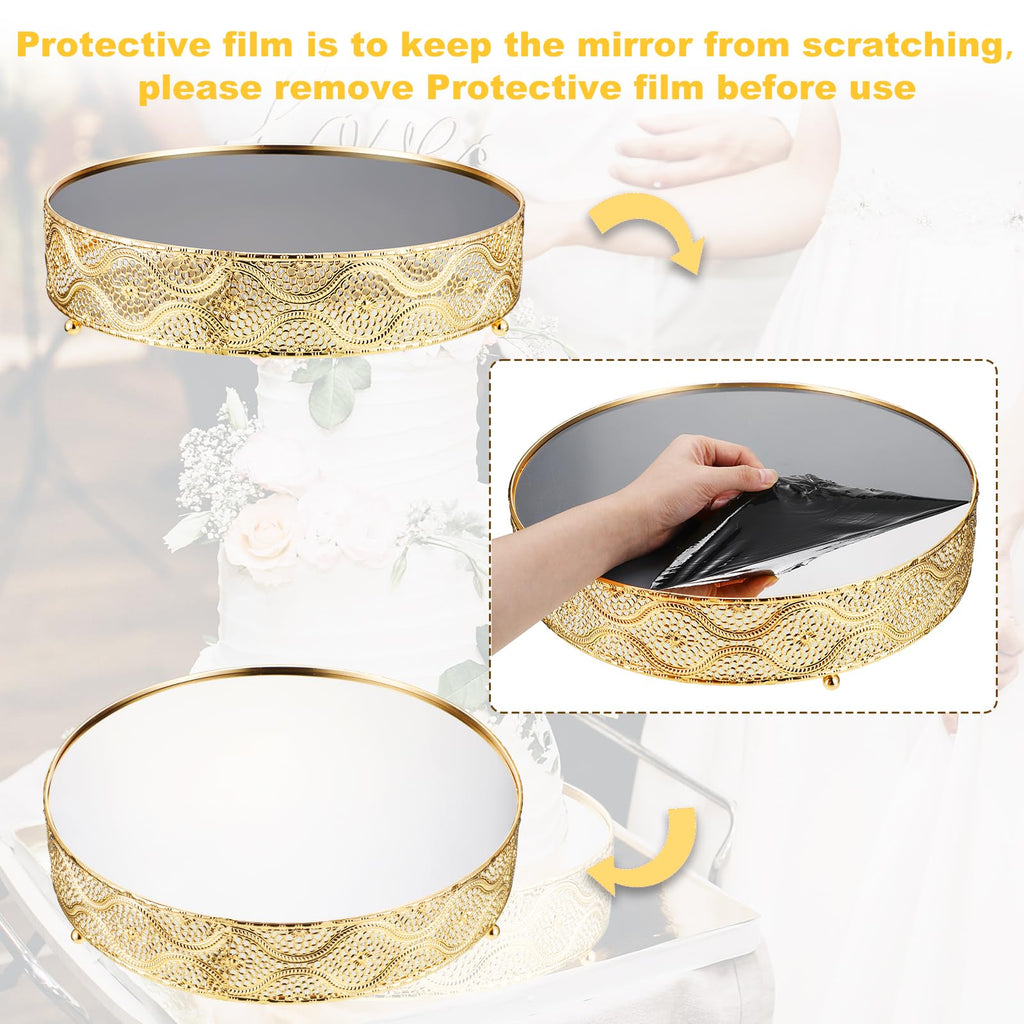 Skylety Set of 3 Round Wedding Cake Stand 10'' 12'' 14'' Metal Dessert Display Stand with Glossy Mirror Dessert Cupcake Cookies Holder for Wedding, Event, Birthday Party(Gold)