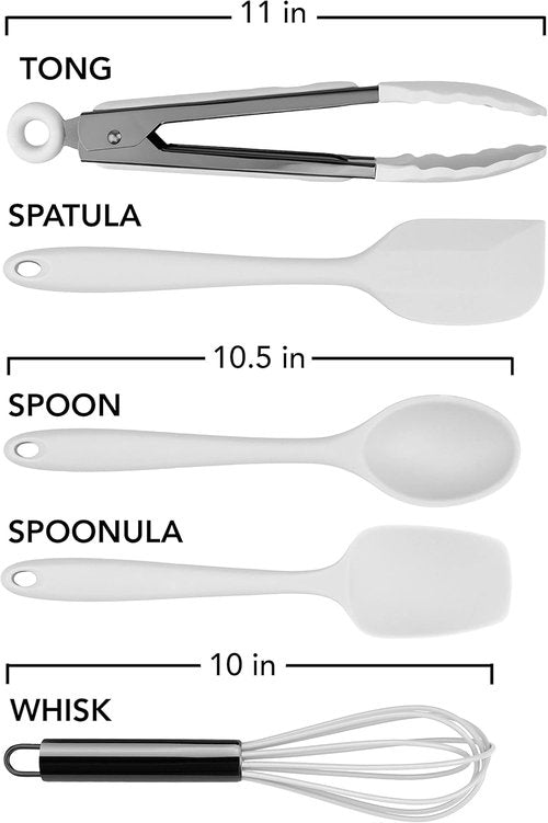Country Kitchen Silicone Cooking Utensils | Easy-to-Clean Spatula Set for Nonstick Cookware, White