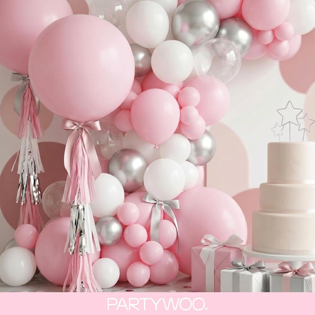 PartyWoo Light Pink Balloon Arch Kit - 120pcs in Various Sizes for Baby Showers & Birthday Parties