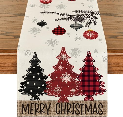 Artoid Mode Christmas Table Runner - Red Pine Trees Design | Winter Holiday Decor 13x72 Inch