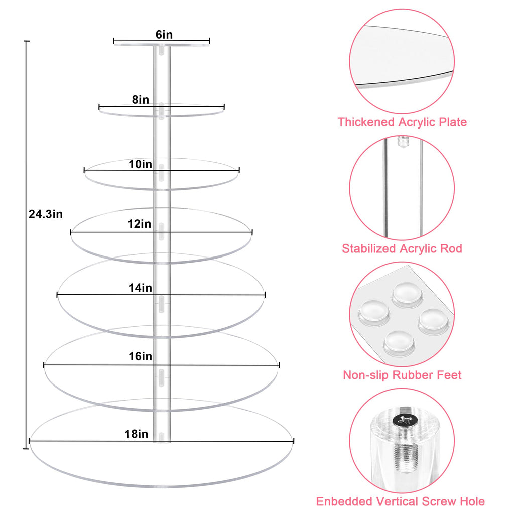 Large 7 Tier Cupcake Stand for 100 Cupcakes, Clear Round Cupcake Stands, Acrylic Wedding Cupcake Tower Stand, Cupcake Display Stand for Dessert Table, Cupcake Tier Stands