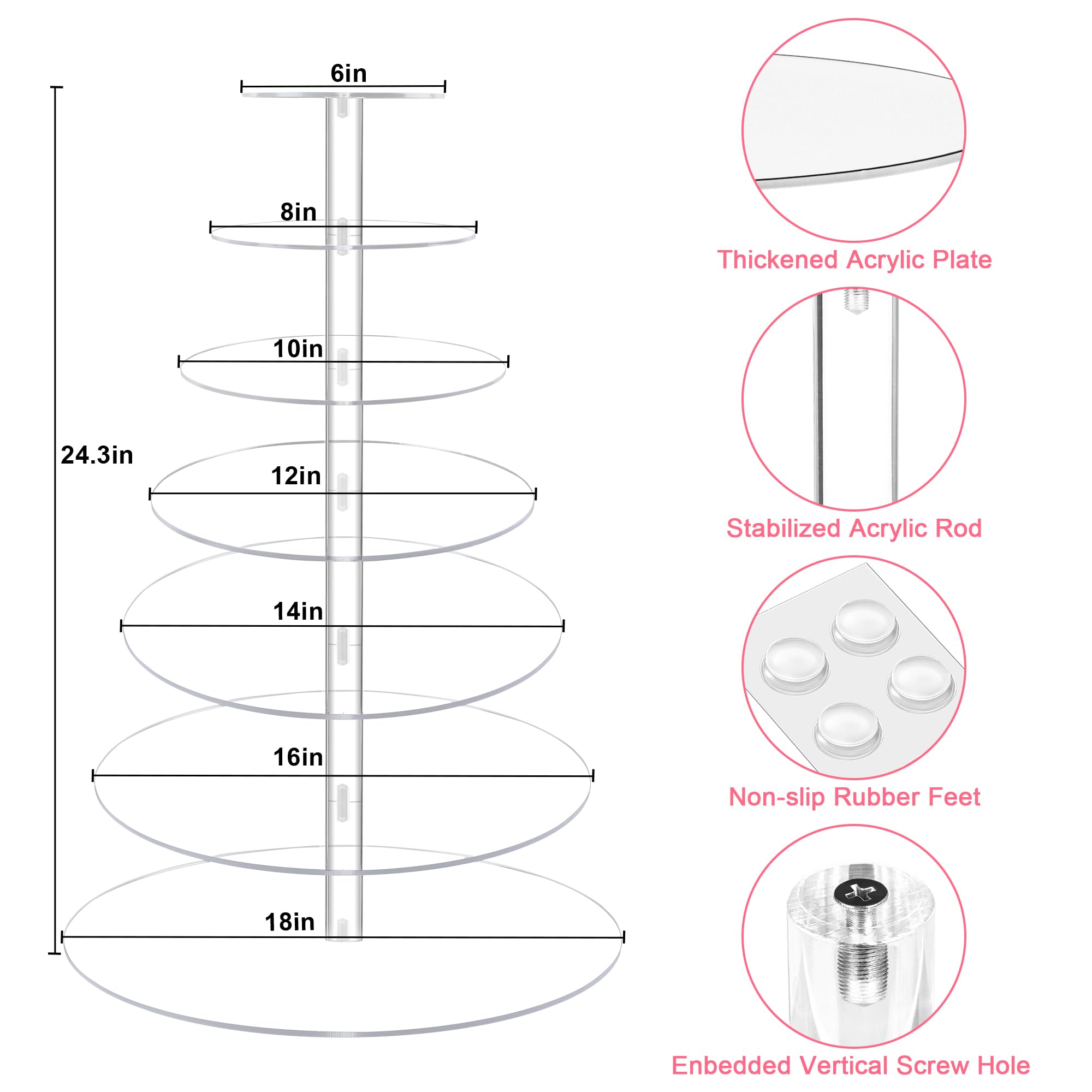Large 7 Tier Cupcake Stand for 100 Cupcakes, Clear Round Cupcake Stands, Acrylic Wedding Cupcake Tower Stand, Cupcake Display Stand for Dessert Table, Cupcake Tier Stands